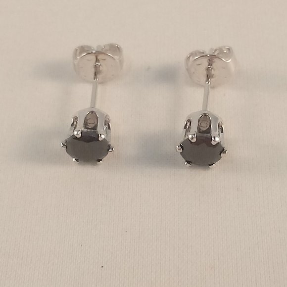 Mens 18K White Gold Filled Black Onyx Diamond Zircon Stud Earrings 5mm .46ctw ea